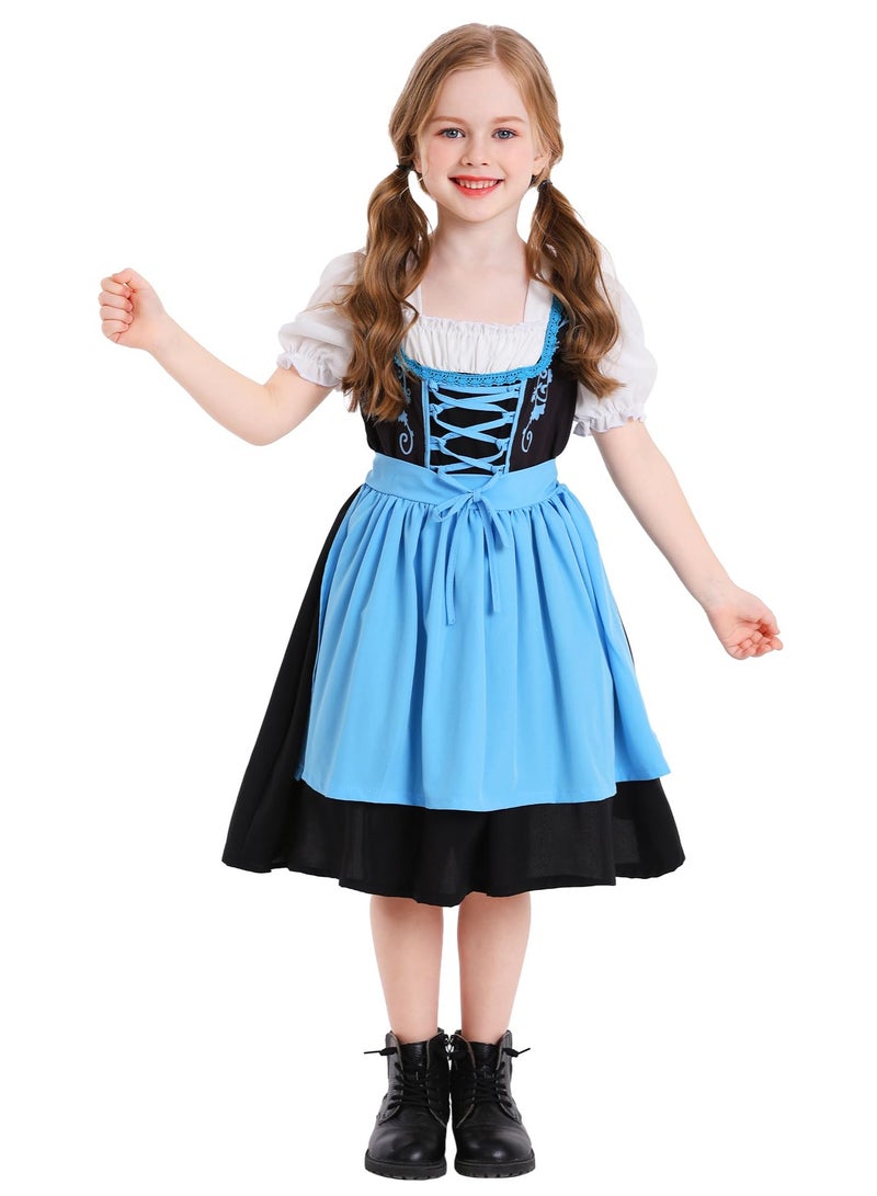 NIBEMINENT German Oktoberfest Dirndl Dress for Girls | Traditional Bavarian Costume Set with Apron | 2-Piece Beer Festival Outfit for Halloween, Cosplay, Themed Parties (Ages 3-16 Years) - Image 2